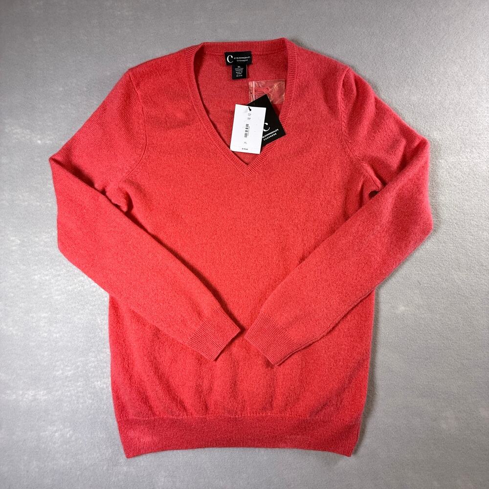 NWT C by Bloomingdale's coral cashmere sweater - v neck salmon womens size XL